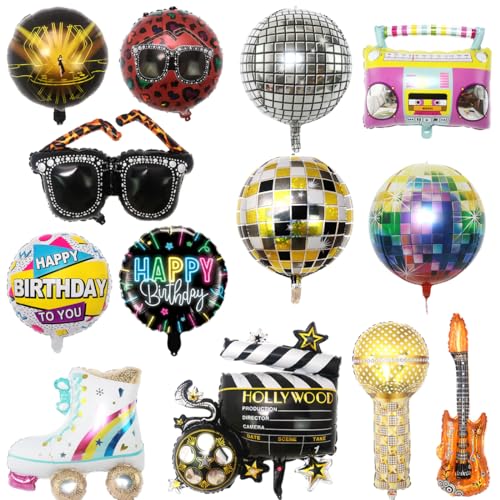 Folienballon Disco, 13pcs Disco Party Deko Ballons, Regenbogen Rollschuh Folienballon, 80er 90er Jahre Retro Party Deko für Disco Hip Hop Mottoparty Geburtstags Karneval von Generic