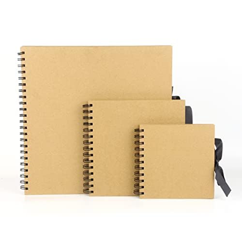 Mittelbraun Scrapbook Fotoalbum 100 Seiten/50 Blatt 200gsm Kraft Square Scrap Book mit Bandverschluss - Ideal für Scrapbooking, Kunst, Handwerk und DIY (20x20cm) von ZAYNEE