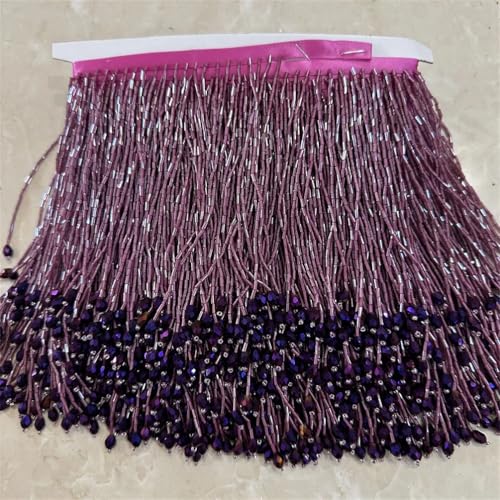 Fransenbordüre mit Glasperlen, 15 cm breit, 15 cm, Hellviolett von Generic