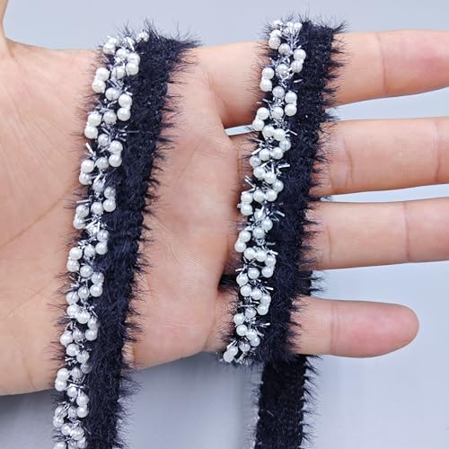 Fransenborte mit Perlen, Spitzenbesatz, bestickt, 1,9 cm breit, 2,7 m (schwarz) von Generic