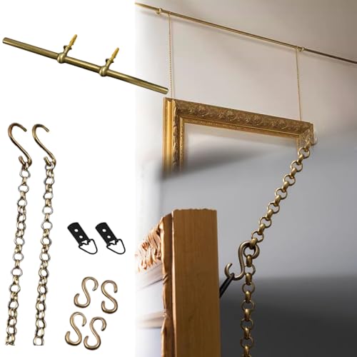 Französisches Bilderschienen-Aufhängesystem aus Metall – Hochleistungs-Messingstangen und -Ketten für Kunstgalerien, 2–8 Fuß Elegantes Bildaufhänger-Werkzeugset (39,3 Zoll/3,3 Fuß) – perfekt von Generic