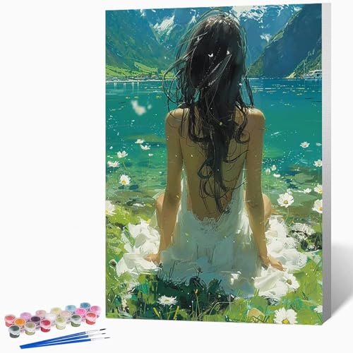 Frau Malen Nach Zahlen Erwachsene Blumen Malen Nach Zahlen DIY Set Erwachsene 20×30cm, Kreativ Handgemalt Leinwand Set Mit 3-Pinseln Und Acrylfarbe, Geschenke FüR Frauen (Ohne Rahmen) -LKF0765V0 von Generic