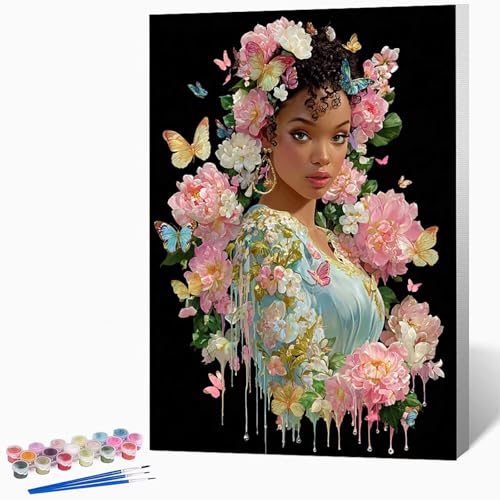 Frau Malen Nach Zahlen Erwachsene Blumen Malen Nach Zahlen DIY Set Erwachsene 70x95cm, Kreativ Handgemalt Leinwand Set Mit 3-Pinseln Und Acrylfarbe, Geschenke FüR Frauen (Ohne Rahmen) -LKF07710N von Generic