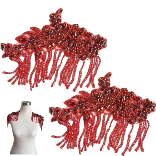 Frauen Modische Perlen Schulter Patches 2pcs/Set Quaste Epaulette Quasten Für Kleidung Punk -mantelanzug Uniformes Accessoires von Generic