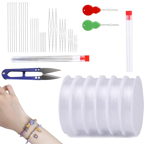 Freundschaftsarmbänder, elastische Schnur für Armbänder, transparente Perlenkette, 6 Rollen, zur Schmuckherstellung, 1 mm Fadenschnur, 33 x elastisches Material von Generic