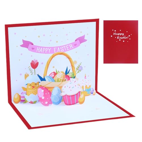 Fröhliche Pop-Up-Grußkarten -Ostern mit 3D-Vorlage, festliche Pop-Up-Karte | Frühlingskarten mit - und Ostereiern | Handgeschöpftes Geschenkpapier für Kinder und Erwachsene, Decora von Generic