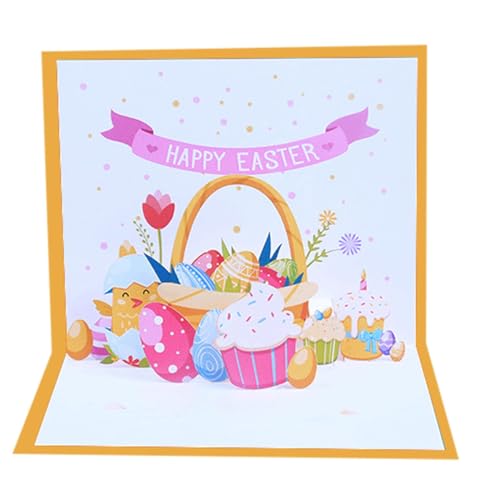 Fröhliche Pop-Up-Grußkarten -Ostern mit 3D-Vorlage, festliche Pop-Up-Karte | Frühlingskarten mit - und Ostereiern | Handgeschöpftes Geschenkpapier für Kinder und Erwachsene, Decora von Generic