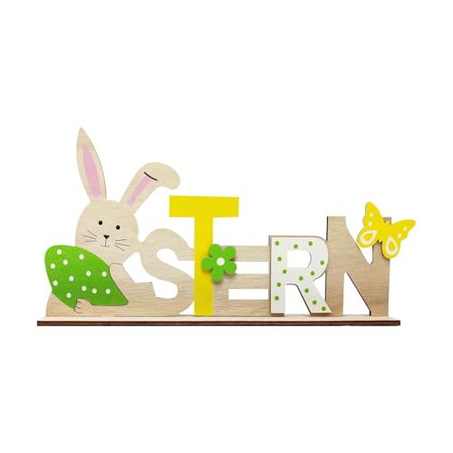 Frohe Ostern Schriftzug Aufsteller Holz Osterdekoration zum Hinstellen, Schriftzug Dekoaufsteller mit Osterhasen für Ostern und Frühling, Osterschmuck Tischdeko Ostergeschenk Party Dekoration (A) von Generic