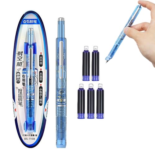 Füllfederhalter, einziehbar, 0,38 mm, einziehbar, feine Spitze, Set enthält 5 Tintenpatronen, glattes Schreiben für Kalligraphie, Journaling, Kritzeln, Skizzieren, Geschenk, kein Auslaufen (blau) von Generic