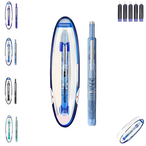 Füllfederhalter, einziehbar, 0,38 mm feine Feder, sanftes Schreiben mit transparentem Schaft, inkl. 5 nachfüllbaren Tintenpatronen, auslaufsicheres Design for sauberes(Light Blue,Blackink) von Generic