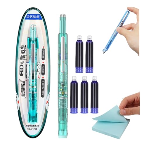 Füllfederhalter, einziehbar: 0,38 mm blaue und schwarze Tinte, transparenter Schaft, inklusive 5 nachfüllbaren Tintenpatronen, Clictek mittlere Spitze, transparenter Schaft für gleichmäßiges Schreiben von Generic