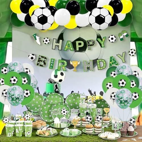 Geburtstagsdekoration für Jungen, Deko-Kit Fußball-Geburtstag, Fußball-Geburtstag, Enthält Luftballons, Banner, Tischdecke, Pappteller, Papierserviette. von Generic