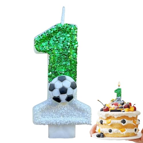 Fußball-Geburtstagskerzen Zahl | Geburtstagskerzen Zahl für Kuchen | Glitzer-Kuchenkerzen mit Zahlen, Sport-Kuchendekorationen, Fußballkerzen, Fußball-Partyzubehör von Generic