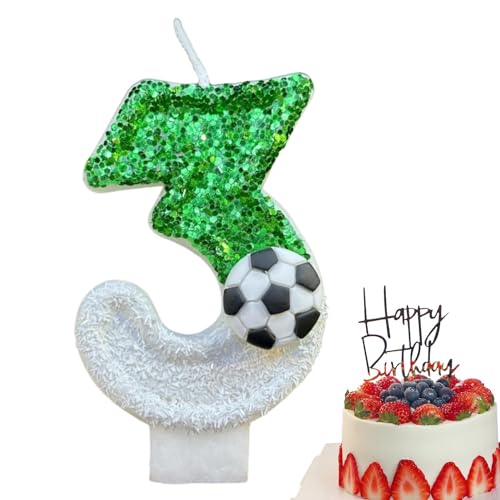 Fußball-Geburtstagskerzen Zahl | Geburtstagskerzen Zahl für Kuchen | Glitzer-Kuchenkerzen mit Zahlen, Sport-Kuchendekorationen, Fußballkerzen, Fußball-Partyzubehör von Generic