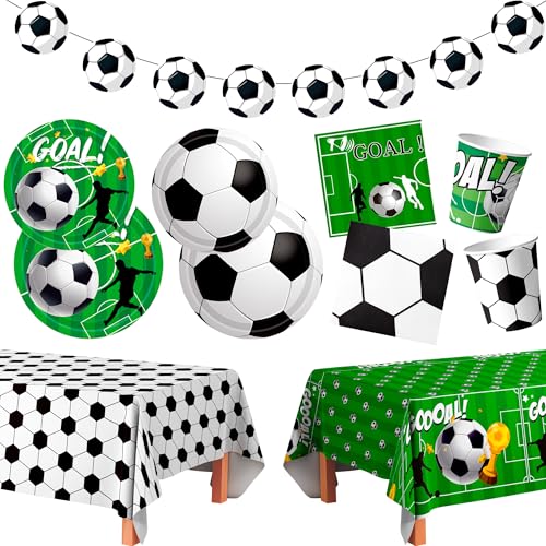 Fußball Party Dekorationen Partygeschirr, Fussball Deko Geburtstag Kinder, Fussball Geburtstag Partygeschirr Set Fußball Party Pappteller Servietten Tischdecke Banner für 24 Gäste Fußball Party Dekorationen Partygeschirr, Fussball Deko Geburtstag Kinder, Fussball Geburtstag Partygeschirr Set Fußball Party Pappteller Servietten Tischdecke Banner für 24 Gäste von Generic