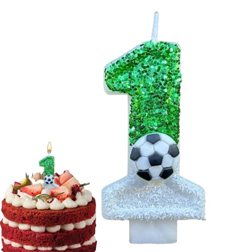 Fußball Zahlen Kerzen, 3D Zahlen Geburtstags Kuchen Kerze, Kreative Fußball Geburtstagskerze mit Pailletten, Grüne Fußball Kuchen Dekorationen, für Fußball Fans & Partyzubehör von Generic