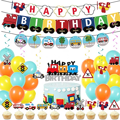 G-LOVELYS 66Pcs Deko Zug Geburtstag, Geburtstagsdekorationen, Verkehr Set, Ballons mit Banner Auto Cake Topper für Kinder Geburtstagsdeko Party, Black, one size von Generic
