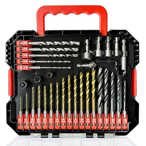 GREYWOLF 49-teiliges Bohrerset, 1/4-Zoll-Sechskantschaft, Schlagschrauber-Bit- und Schraubendreher-Bit-Set, Bohrer- und Schraubendreher-Bit-Kombi-Set mit Koffer für Metall, Holz, Beton und Mauerwerk von Generic