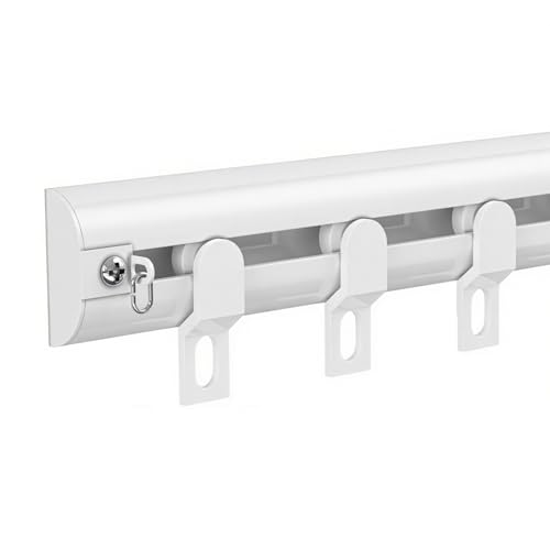 Gardinenschiene 1-läufig I Aluminium Vorhangschiene I Deckenmontage Wandmontage I Halbrunde Vorhangschienen I Vorgebohrt I für Fenster, Wohnzimmer, Schlafzimmer, Badezimmer(White-Wall,2.40m(2*1.2m)) von Generic