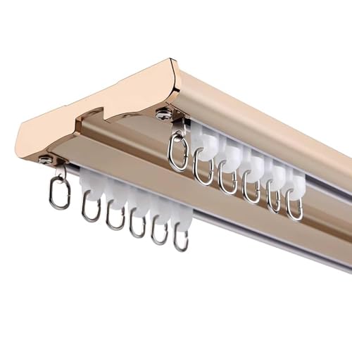 Gardinenschiene 2-läufig I Deckenmontage Vorhangschiene mit Gleiter I Vorgebohrt I Aluminium I for Fenster Dusch Vorhänge Raumteiler(Gold,3.6m(3 * 1.2m)) von Generic