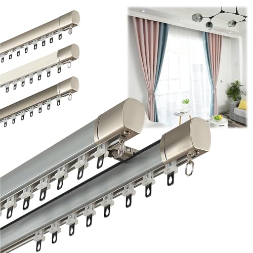 Gardinenschiene 2-läufig Zur Deckenmontage Robuste Vorhangschienen Für Wohnzimmer, Schlafzimmer, Raumteiler Doppelte Vorhangschienen Mit Geräuscharmer Nano-Legierung, Aluminium(Gold,400cm) von Generic
