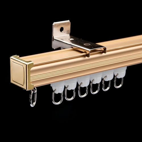 Gardinenschiene Vorhangschiene Schienen 1-läufig, Aluminium, Inkl Befestigungsmaterial, für Schiebevorhang Wohnmobil, Bad und Krankenhaus(Gold-Wall,1.40m) von Generic