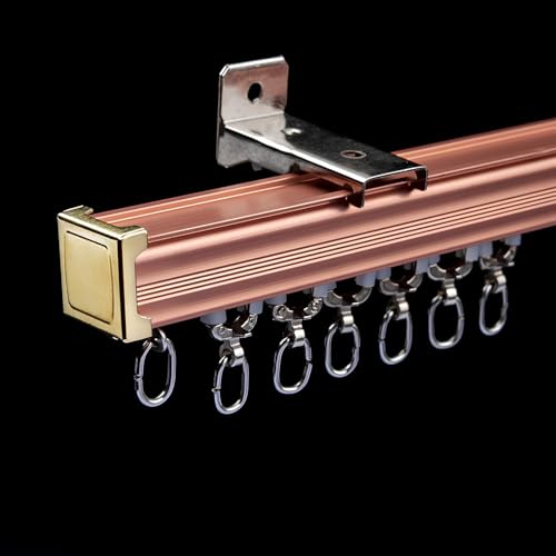 Gardinenschiene Vorhangschiene Schienen 1-läufig, Aluminium, Inkl Befestigungsmaterial, für Schiebevorhang Wohnmobil, Bad und Krankenhaus(Rose-Wall,1.5m) von Generic