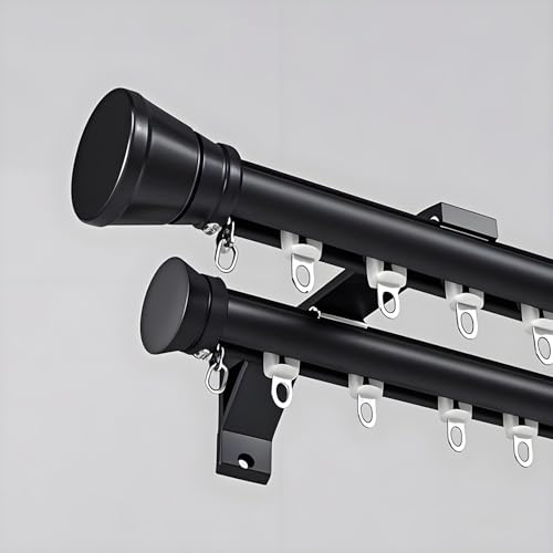 Gardinenstangen 2-Läufig Vorhangstange, Aluminium Gardinenschiene Doppelläufig Metall Wandwontage, Vorhangschienen Doppelte Stange Blackout für Wohnzimmer Schlafzimmer Fenster(Black,2.40m) von Generic