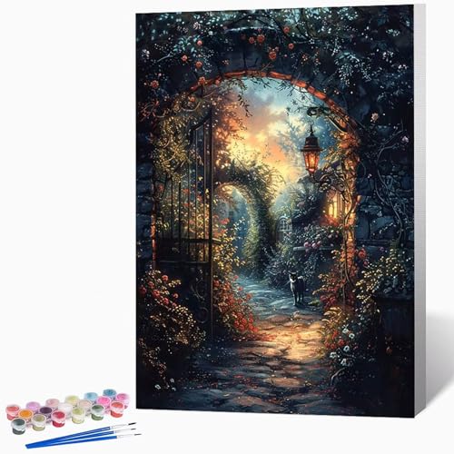 Garten Malen Nach Zahlen Erwachsene Landschaft Malen Nach Zahlen DIY Set Erwachsene 20 x 30 cm, Kreativ Handgemalt Leinwand Set Mit 3-Pinseln Und Acrylfarbe, Geschenke, Deko (Ohne Rahmen) -LKF07561I von Generic