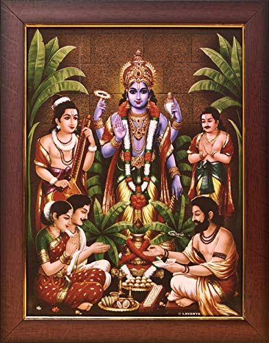 Garuda Fotos: God Sri SatyaNarayana Swamy Puja Bilderrahmen (SatyaNarayan Swamy) (25,4 x 33 cm, Braun), Holz, Wandhalterung von Generic