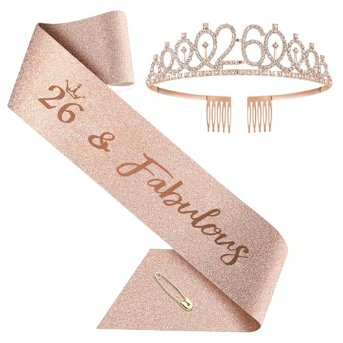 Geburtstagskrone und Schärpe, rotgoldenes Tiara-Set und Schärpe für Frauen, Geburtstagsdekorationen (14. Schärpe und Tiara-Set) von Generic
