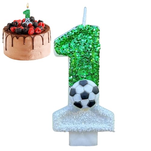 Geburtstagskuchenkerzen, grüne Fußballkuchenkerzen, Geburtstagskerze für Kuchen | Glitzernde Fußball-Kerzen-Dekorationen, Tortenaufsatz-Dekorationen für Geburtstagsfeier, Jubiläum von Generic