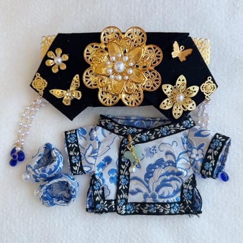 Geeignet für 17 cm trendige Puppen-Kimono, Hanfu Court, ethnische Kleidung, Schuhe (blau-weißes Porzellan-Cheongsam) von Generic