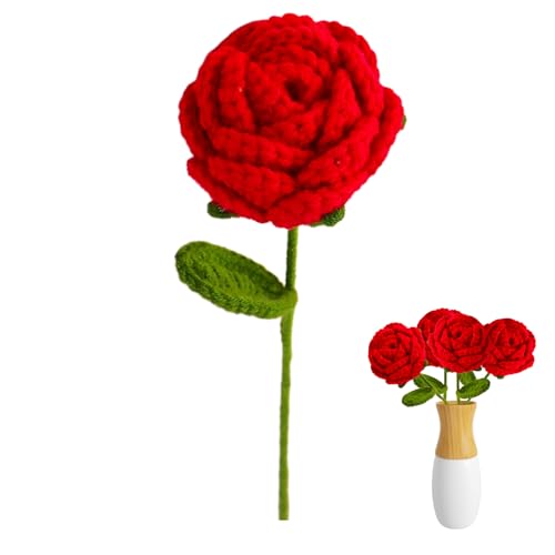 Gehäkelte Rose, Häkelblumen,Bunte künstliche Rose zum Valentinstag | Handgefertigte gestrickte Rosen-Wohnkultur aus weicher Wolle, DIY-Häkel-Strickblumen für Hochzeitstage von Generic