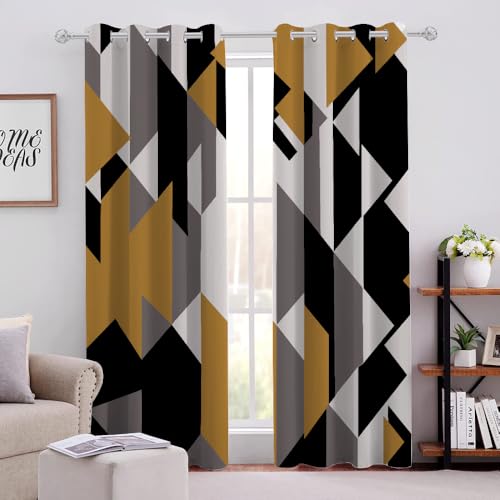 Gelb-Graues Geometrisches Unregelmäßiges Muster Blickdichte Vorhänge H183 X B117cm Abstrakte Geometrie Kinderzimmer Gardinen mit Ösen für Mädchenzimmer Kinderzimmer Babyzimmer 2er Pack von Generic