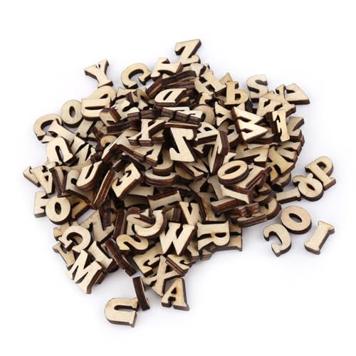 Gemischte Hölzerne Buchstaben A -Z Set - Natürliches Holzalphabet für Kinderlernen und DIY -Handwerkdekor - Unbemalt 200pcs für Frühe Ausbildung und Wohnungsbaudekoration (Englisch Brief Design) von Generic