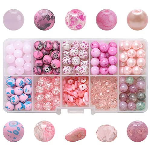 Generic Pack Pack of 200 Glass Glaze Crackle Gemstones Threading Decorations Beads with Hole for Bracelet Jewellery Making Craft DIY Pink von Generic