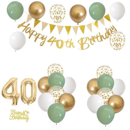 Generic 28-teiliges Dekorationsset zum 40. Geburtstag, Grün Gold Weiß Folienballons, Wimpel, Gürtel & Kuchendekorationen für Erwachsene & Kinder Generic 28-teiliges Dekorationsset zum 40. Geburtstag, Grün Gold Weiß Folienballons, Wimpel, Gürtel & Kuchendekorationen für Erwachsene & Kinder von Generic