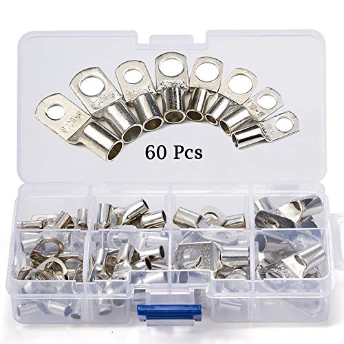 Generic 60 Stück Ring Lug Terminals Kit, Bolzenloch verzinnte Kupfer Set-Wire-Klemmen, Drahtanschlussklemme Kabelschuhe, Autobatterie SC Terminalsatz (Silber) von Generic