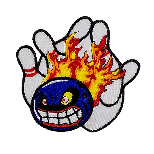 Generic Bowling Pins in Flamme mit Angry Ball Strike of Fury Stickerei Patch Aufbügler Größe 9,9 x 9,9 cm von Generic