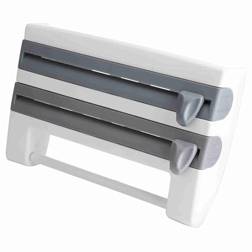 Generic CLING -Filmspender, Küchenrollhalter Wandmontage Küchentuchhalter mit Cutter Vane/Wing Design für Aluminiumfolie, Klammerfilm, Küchentuch (Grau weiß) von Generic