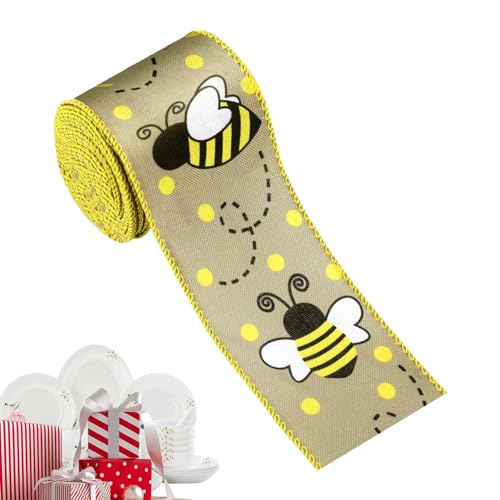 Generic Drahtband für Bienenkranz, Drahtband für Bienenkränze | Bastelband für Hummeln mit Drahtkante - Gelb Juteband aus Stoff Party Bee von Generic