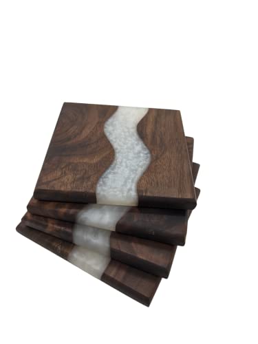 Generic Holz-Untersetzer-Set für Getränke | handgefertigt mit dunkler Walnuss & natürlicher Holzversiegelung für Wasserbeständigkeit, einfache Reinigung & Keine Flecken | Epoxidharz River (4 Stück) von Generic