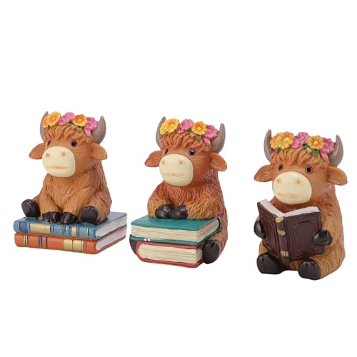 Generic Lebendiges Hochland Kuhschreibtisch Ornament Set von 3, Auffällige Handgemalte Highland Cow für Wohnzimmer Schlafzimmer, Material: Harz (B) von Generic