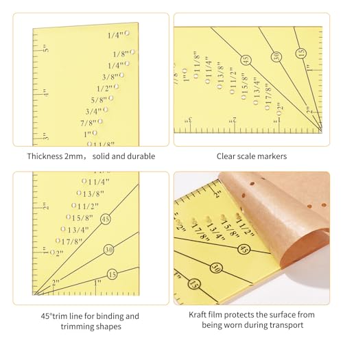 Generic Nählineer, Acryllineer Quilt -Lineal mit 2 Magnetpositionierungshandbuch Zum Genauen Messen und Schneiden (YELLOW) von Generic
