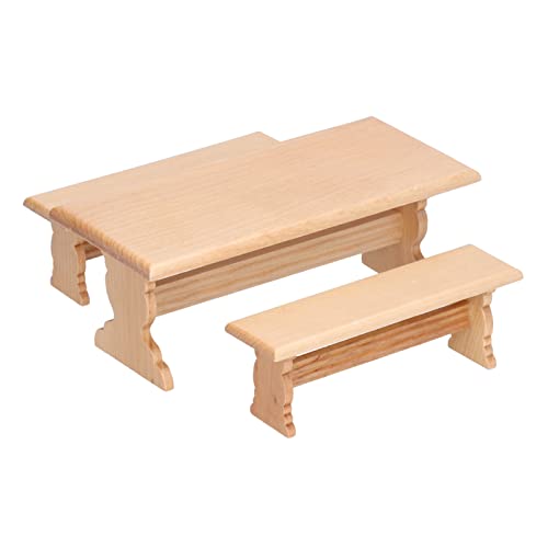 Generic Puppenhausmöbel, Puppenhausmöbel Miniaturmöbel Holz Langer Tisch und 2 Bank Kit Dollhouse Möbel für 1:12 Miniaturpuppenhäuser (Holzfarbe) von Generic