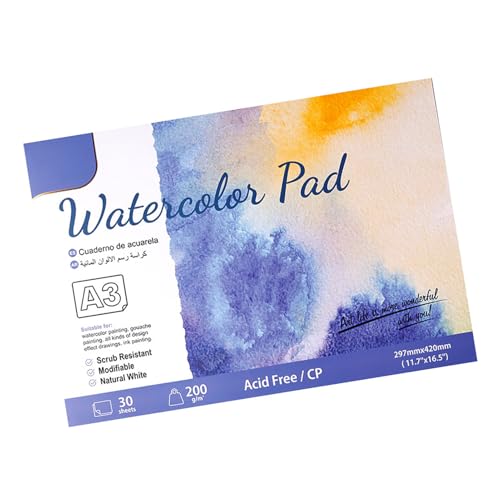 Generic Pure Cotton Aquarell Paper Pad Dauerhafte Performance 200G 30 Blätter Sketchbook für Künstler Zeichnung, für Erwachsene Studenten, die Grobe Getreide Malen (SC06-A3) von Generic