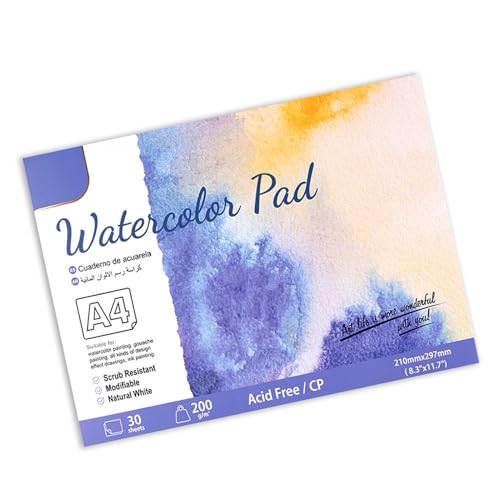 Generic Pure Cotton Aquarell Paper Pad Dauerhafte Performance 200G 30 Blätter Sketchbook für Künstler Zeichnung, für Erwachsene Studenten, die Grobe Getreide Malen (SC06-A4) von Generic