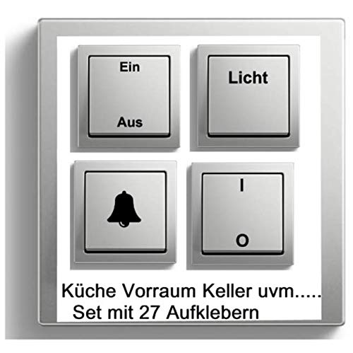 Generic Schalteraufkleber Set Glocke Heizung (27 Stk, Schwarz Glanz, Glänzend, Minimalistisch, Wasserfest, Outdoor, Transferierbar, Kunststoff, für Kunststoff, Metall, Wand, Fahrzeug) von Generic