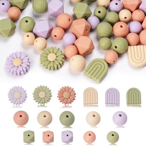 Generic Silikon-Focal-Perlen-Set, Gänseblümchen, Gummi, lose Silikonperlen für Stifte, Basteln, Halsketten, Armbänder, Schlüsselanhänger (Farbe 3) von Generic